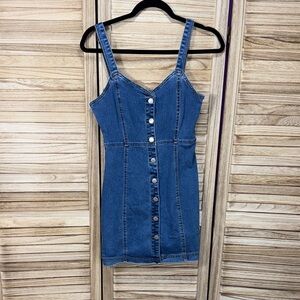 Forever 21 Dress Jumper Denim Button-Front Adjustable Straps Size M
